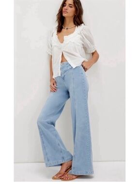 Free People We The Free Libre High Rise Flared Wide Leg Jeans Light Denim 30